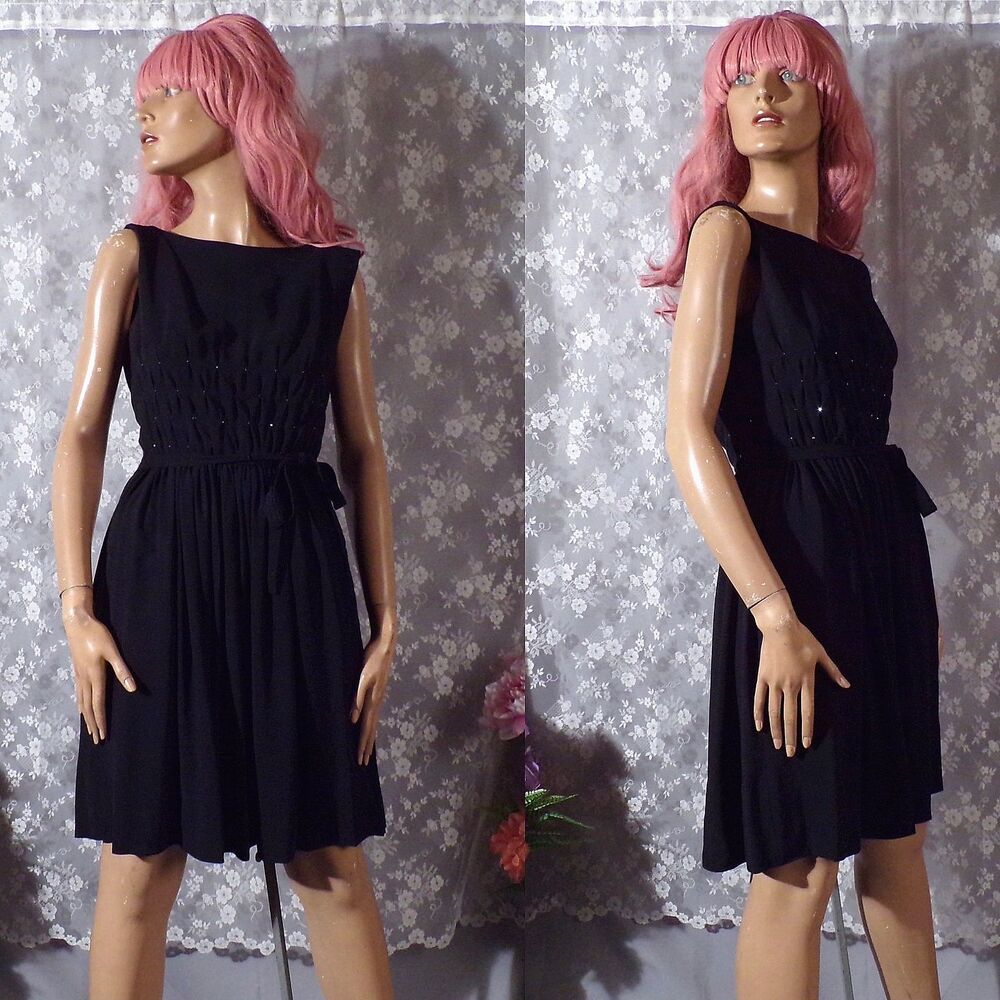 Vintage 60s Black Cocktail Dress  Size XS LBD Audrey Hepburn Sleeveless Mod Midi